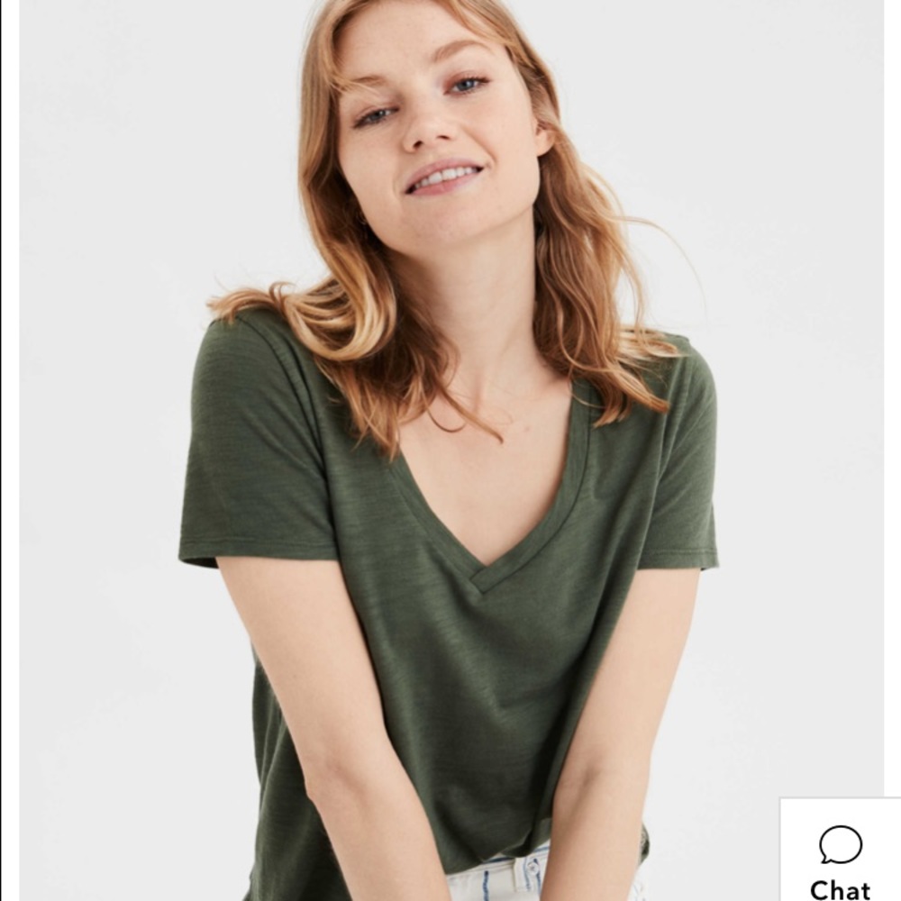 American Eagle Olive Favorite V-Neck